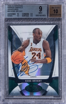 2009-10 Certified Mirror Emerald Signatures #64 Kobe Bryant Signed Card (#5/5) - BGS MINT 9/BGS 10